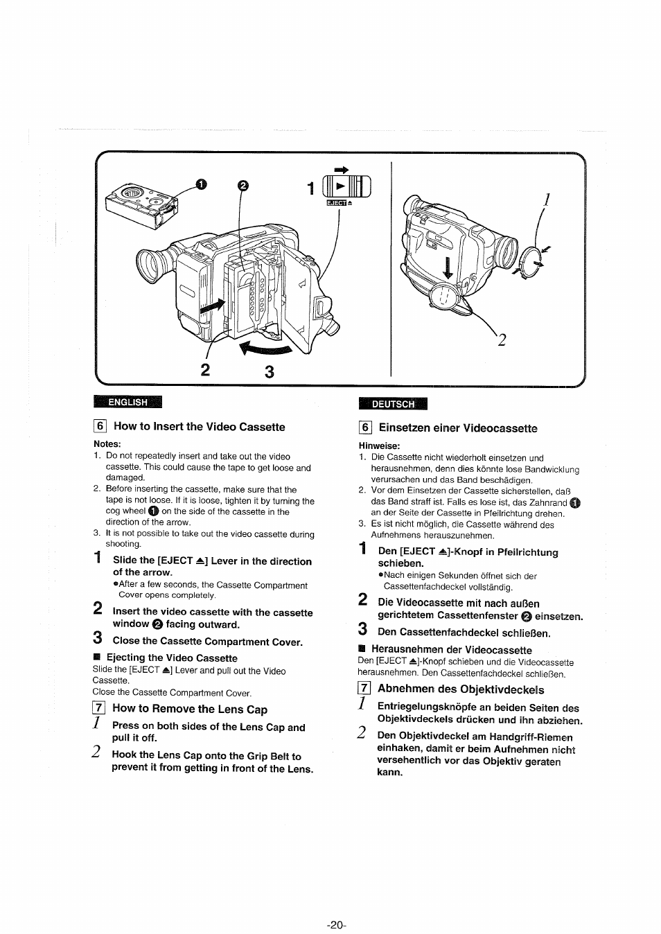 Notes, Hinweise | Panasonic NVS90E User Manual | Page 20 / 132