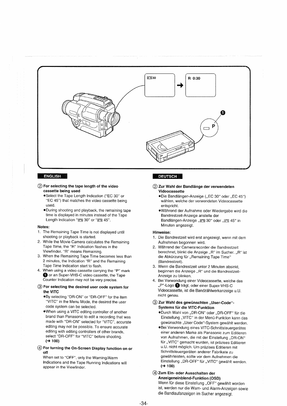 Notes, Hinweise | Panasonic NVS90E User Manual | Page 34 / 132