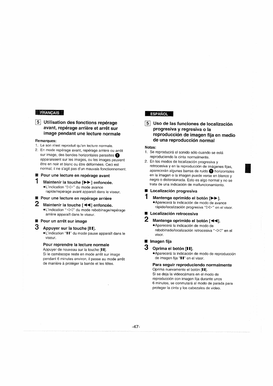 Remarques, Notas | Panasonic NVS90E User Manual | Page 47 / 132