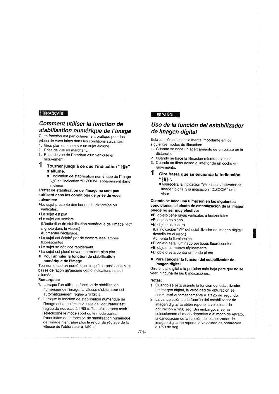 1 gire hasta que se encienda la indicación, Notas | Panasonic NVS90E User Manual | Page 71 / 132