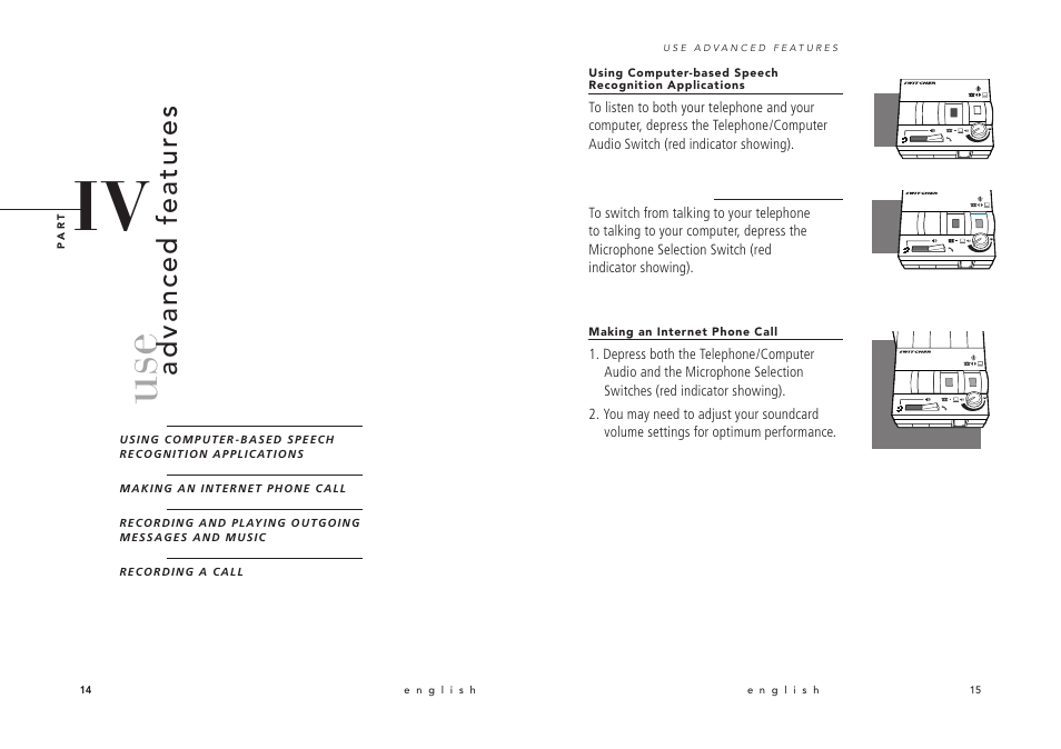 Advanced featur e s | Avaya Switcher User Manual | Page 13 / 52