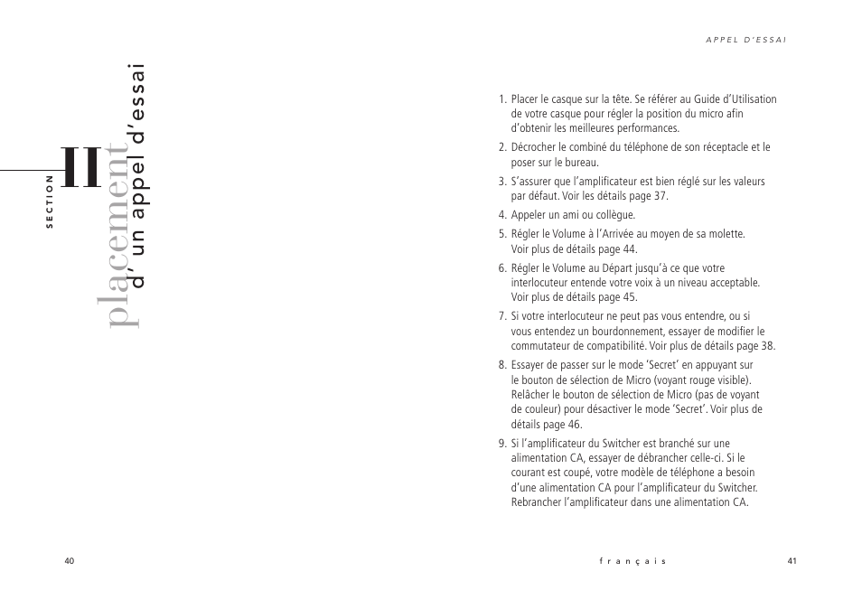 Placement, D’ un appel d’essai | Avaya Switcher User Manual | Page 25 / 52