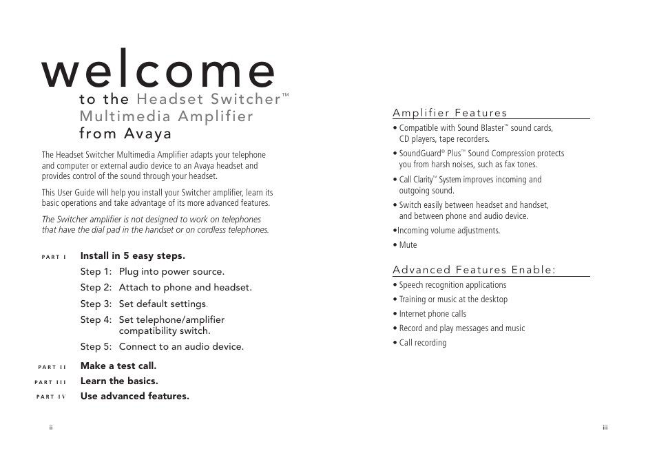 Welcome | Avaya Switcher User Manual | Page 4 / 52