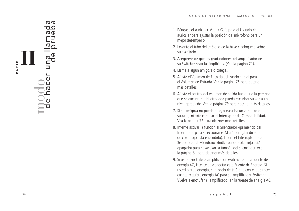 Modo, De hacer una llamada de prueba | Avaya Switcher User Manual | Page 41 / 52