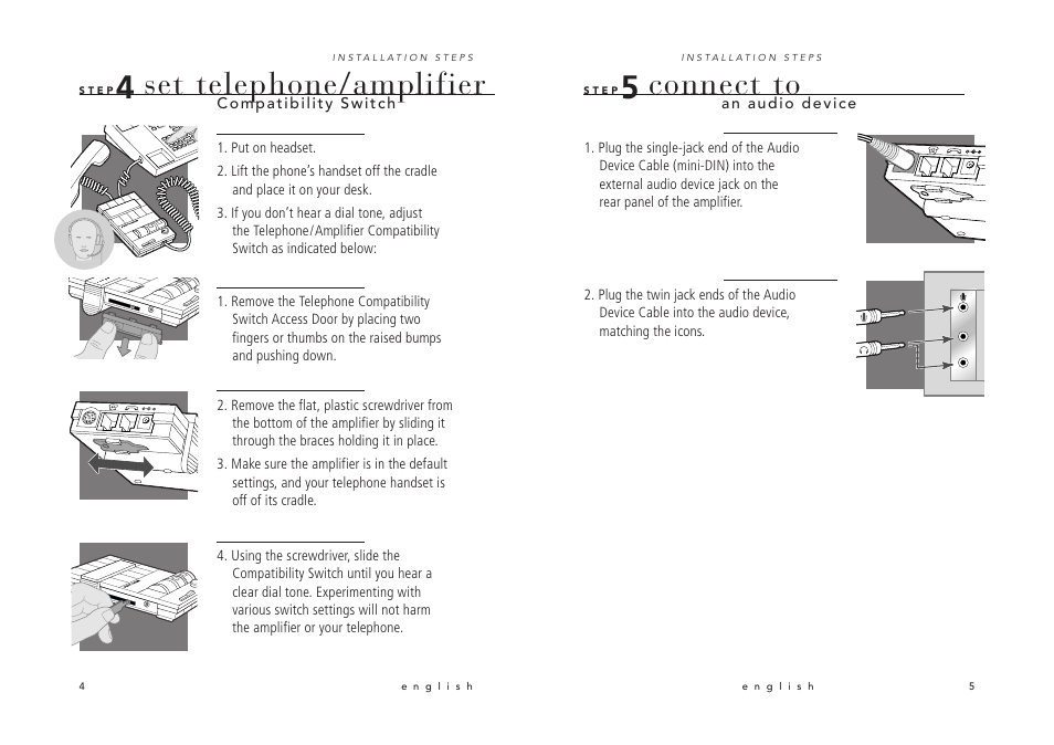 Set telephone/amplifier, Connect to | Avaya Switcher User Manual | Page 8 / 52