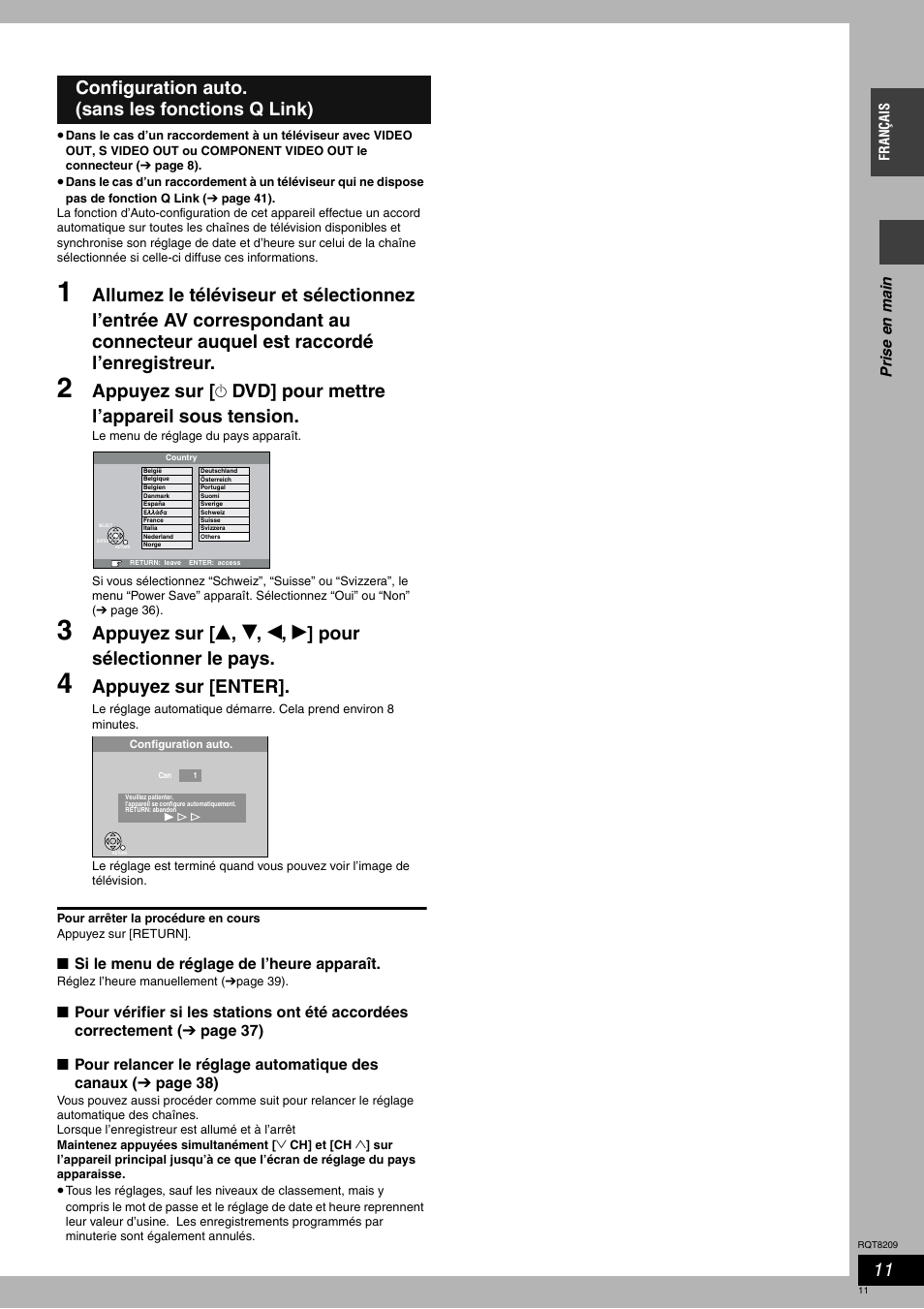 Appuyez sur [enter, Configuration auto. (sans les fonctions q link) | Panasonic DMRES20 User Manual | Page 11 / 156