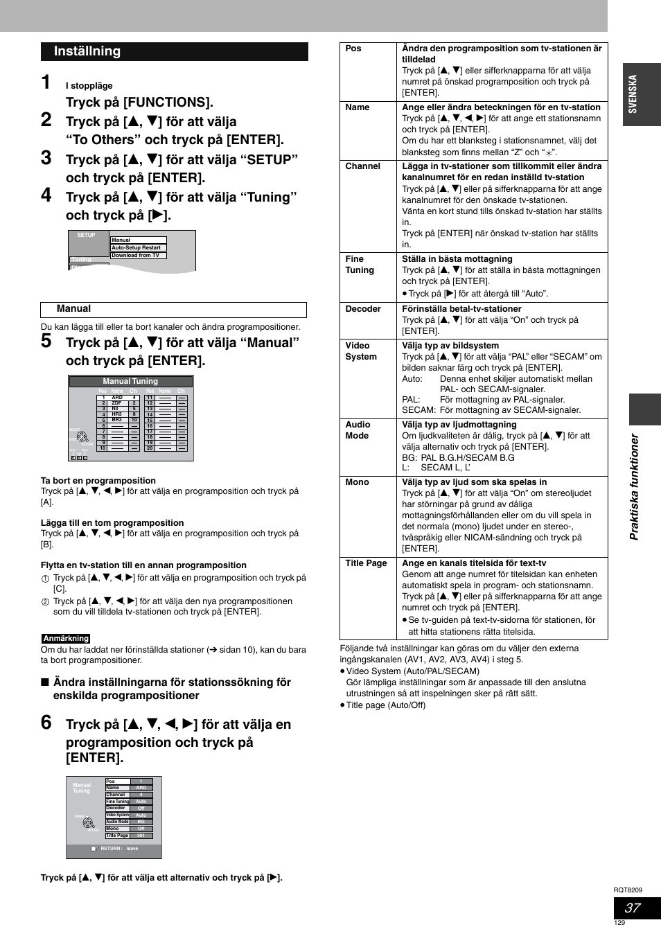 Tryck på [functions, Inställning, Prak ti sk a fu nkt io n er | Panasonic DMRES20 User Manual | Page 129 / 156