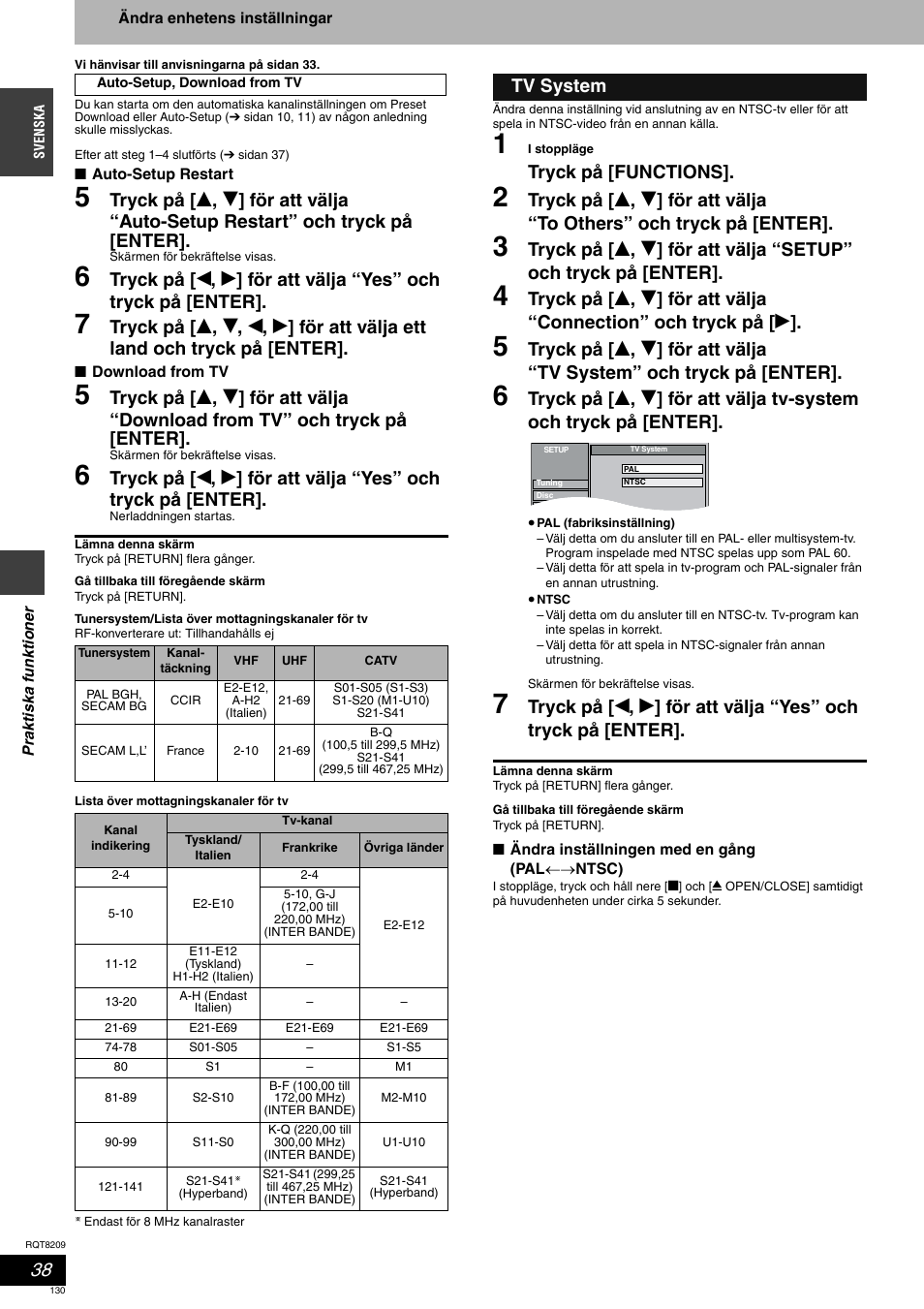 Tryck på [functions, Tv system | Panasonic DMRES20 User Manual | Page 130 / 156