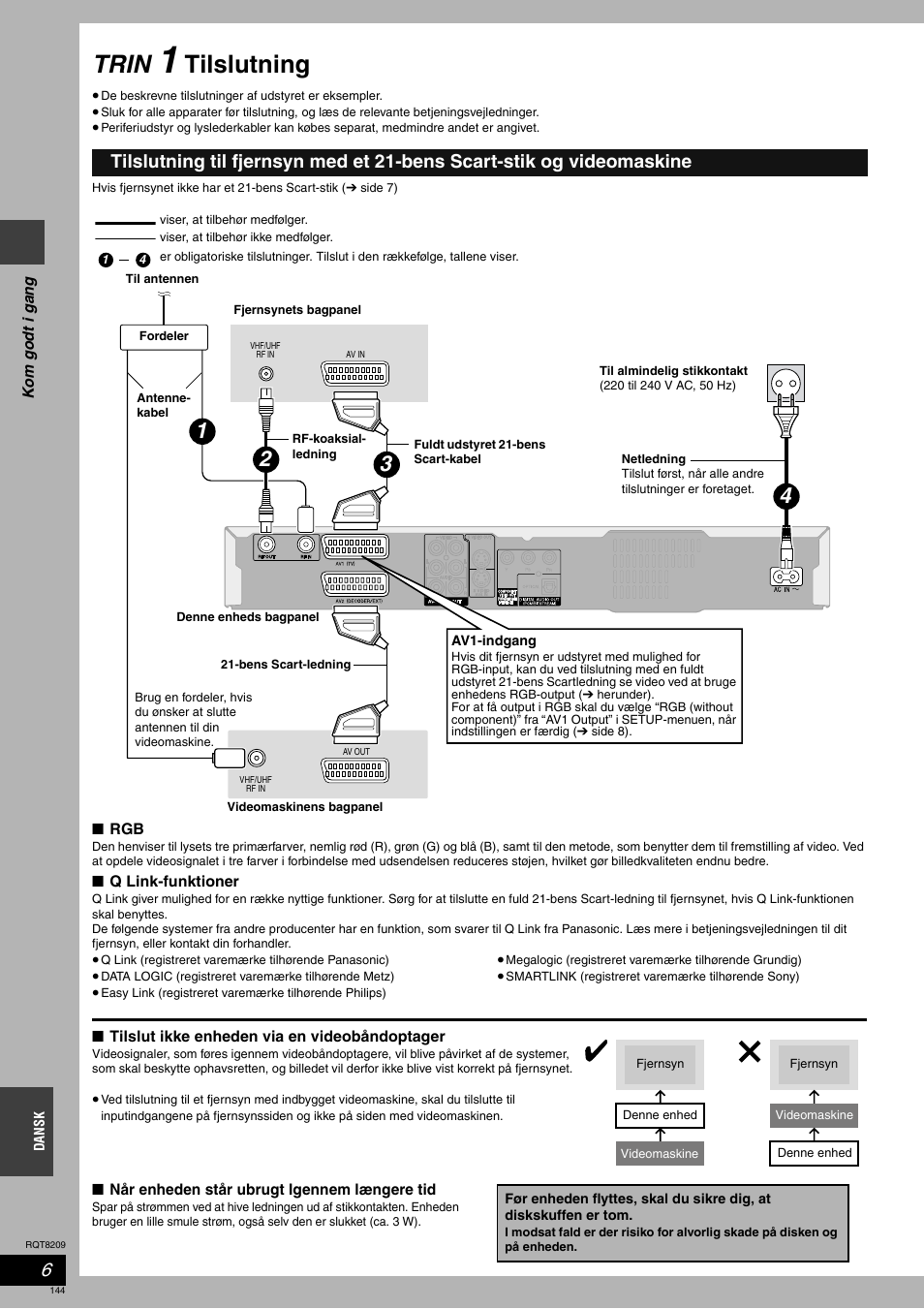 Trin, Tilslutning | Panasonic DMRES20 User Manual | Page 144 / 156