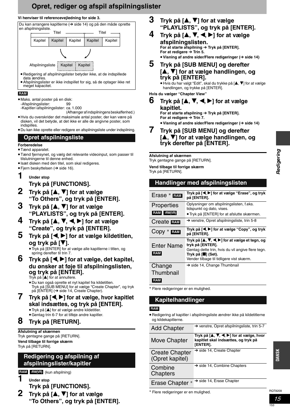 Opret, rediger og afspil afspilningslister | Panasonic DMRES20 User Manual | Page 153 / 156