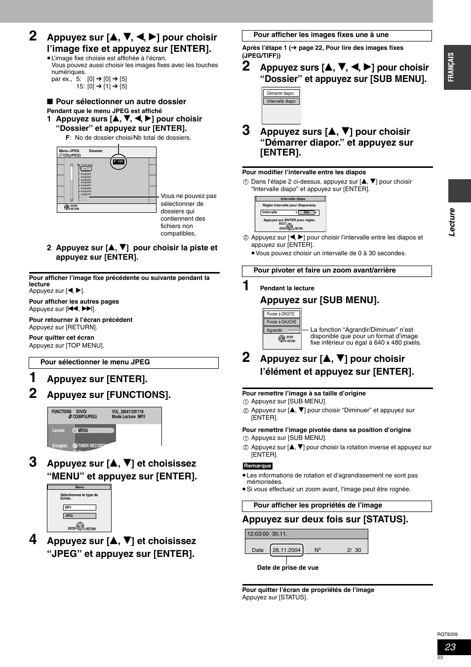 Appuyez sur [enter, Appuyez sur [functions, Appuyez sur [sub menu | Appuyez sur deux fois sur [status | Panasonic DMRES20 User Manual | Page 23 / 156