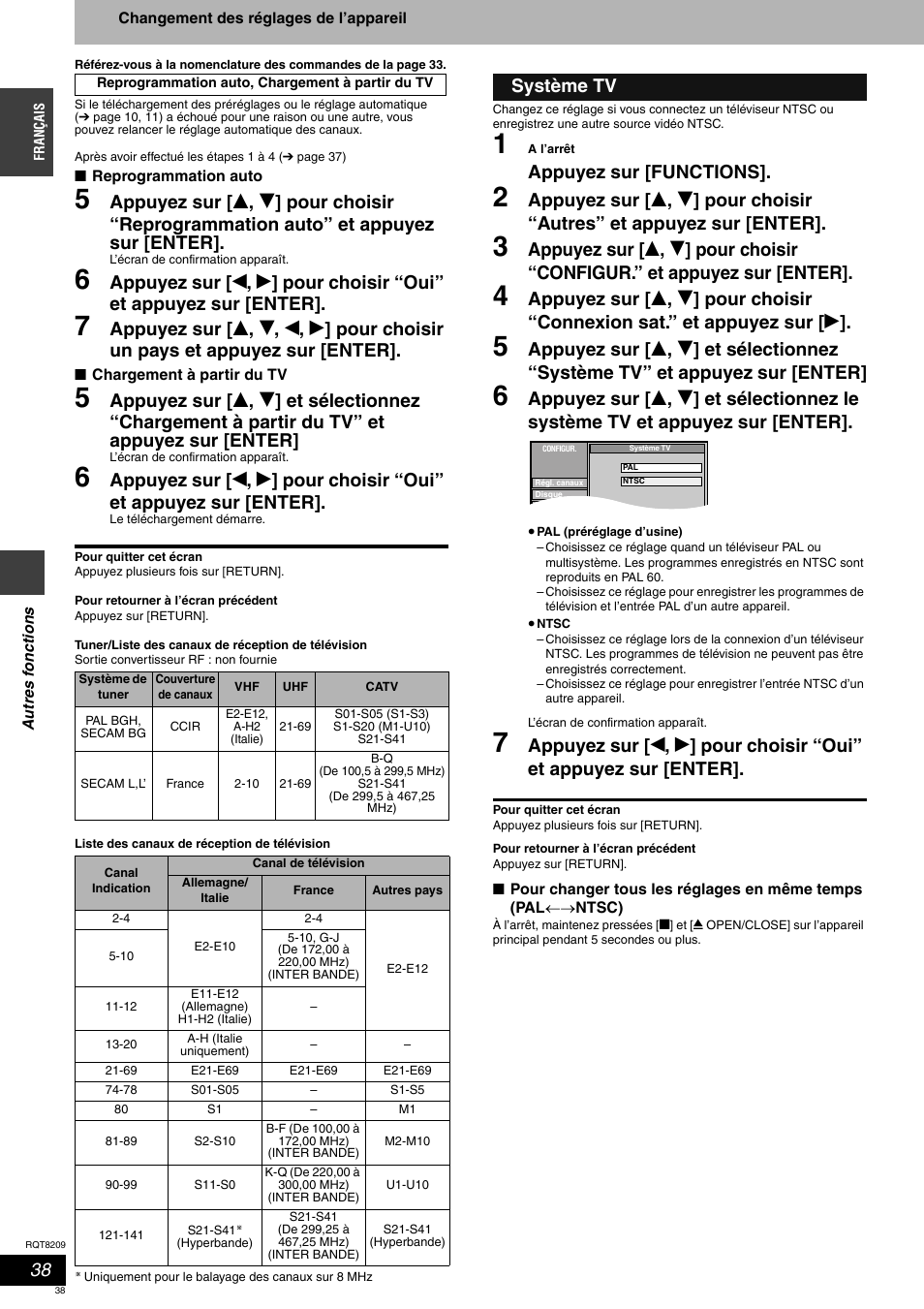 Appuyez sur [functions, Système tv | Panasonic DMRES20 User Manual | Page 38 / 156