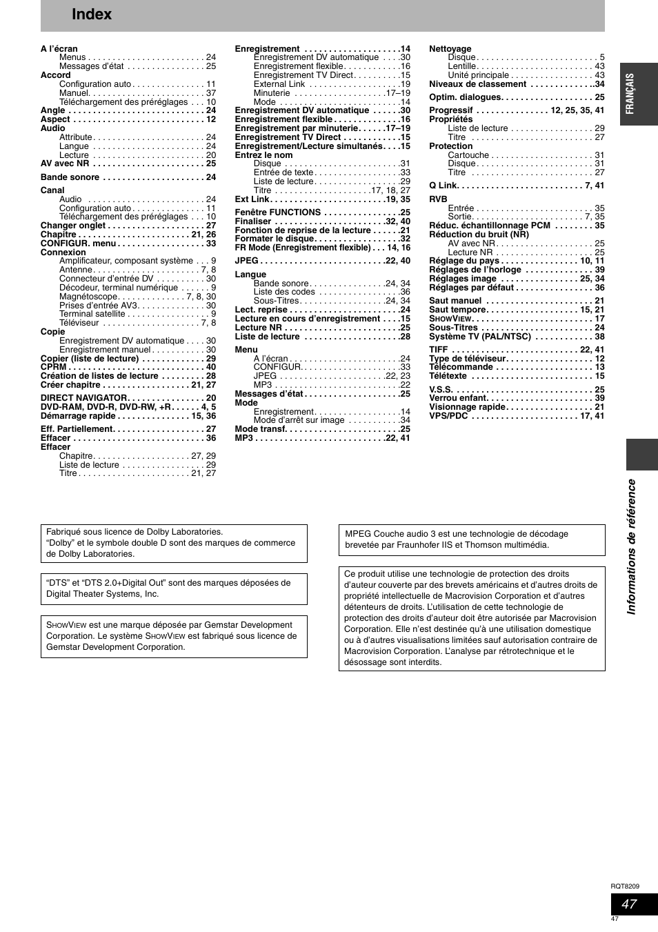 Index | Panasonic DMRES20 User Manual | Page 47 / 156