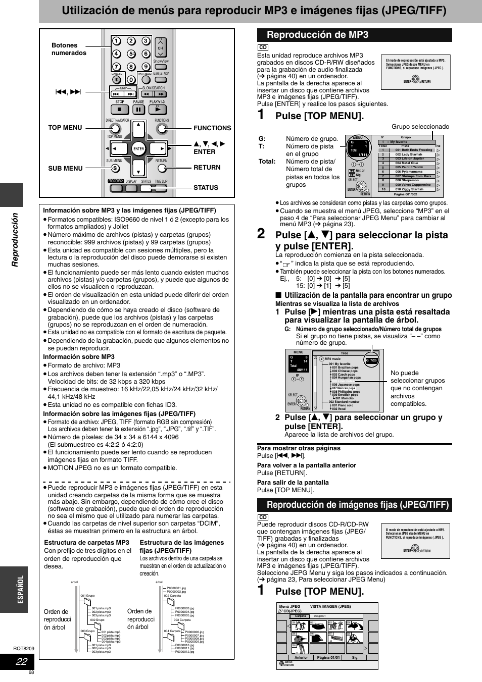 Pulse [top menu, Rep roduc ción, Utilización de la pantalla para encontrar un grupo | Espa ñol | Panasonic DMRES20 User Manual | Page 68 / 156