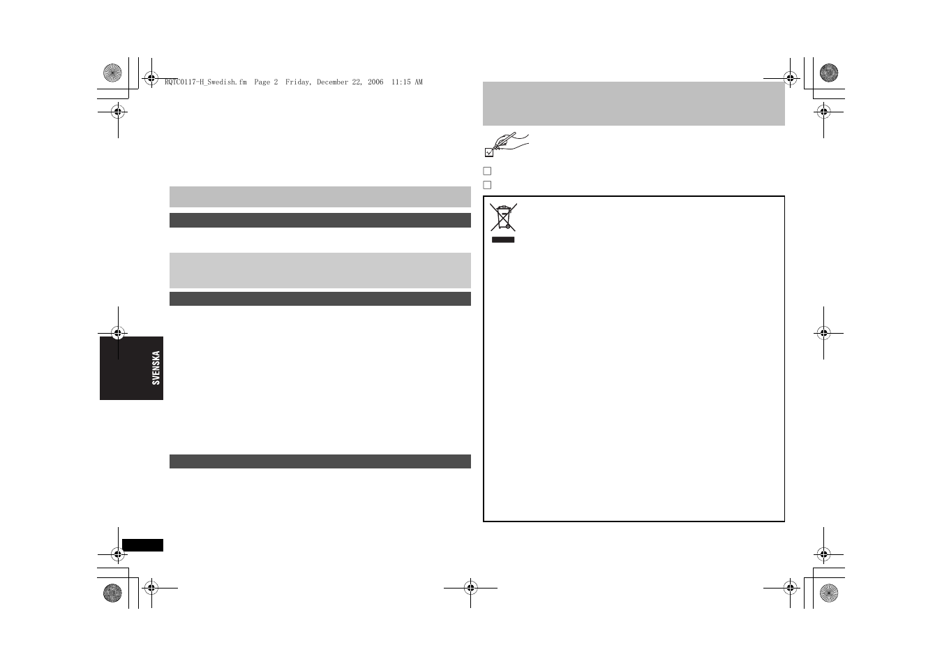 Kära kund, Innehållsförteckning, Tillbehör | Panasonic DVDS33 User Manual | Page 50 / 80