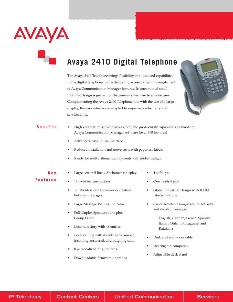 Avaya 2410 User Manual | 2 pages