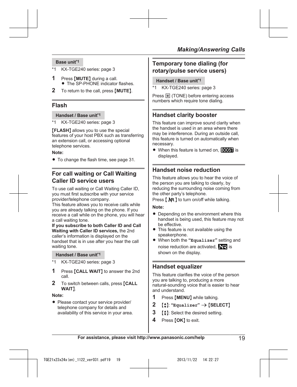 Panasonic KXTGE240 User Manual | Page 19 / 68