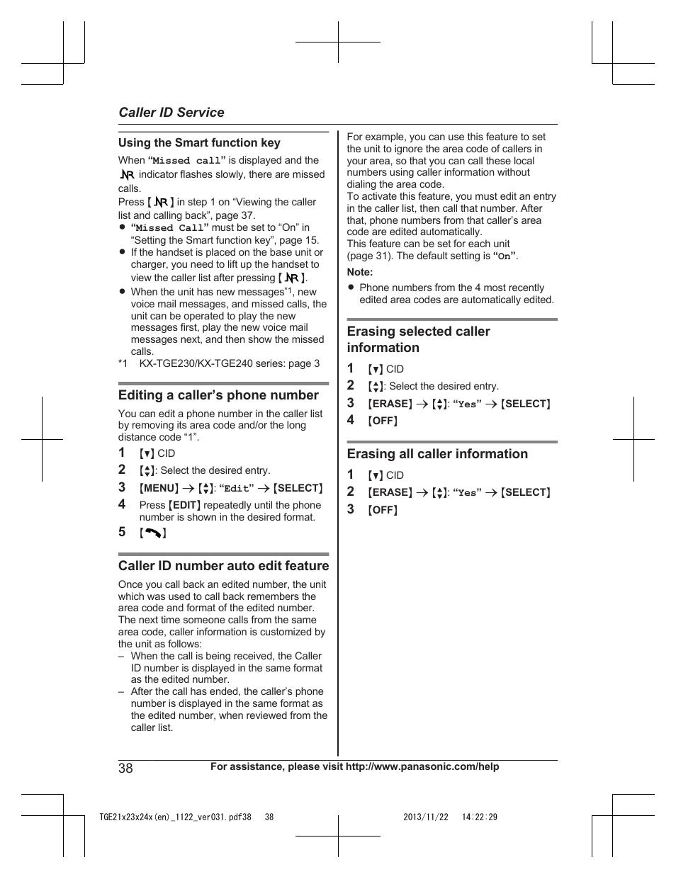Panasonic KXTGE240 User Manual | Page 38 / 68