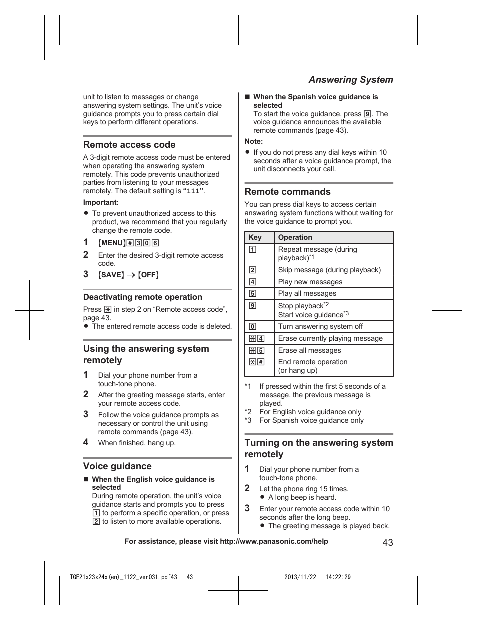 Panasonic KXTGE240 User Manual | Page 43 / 68