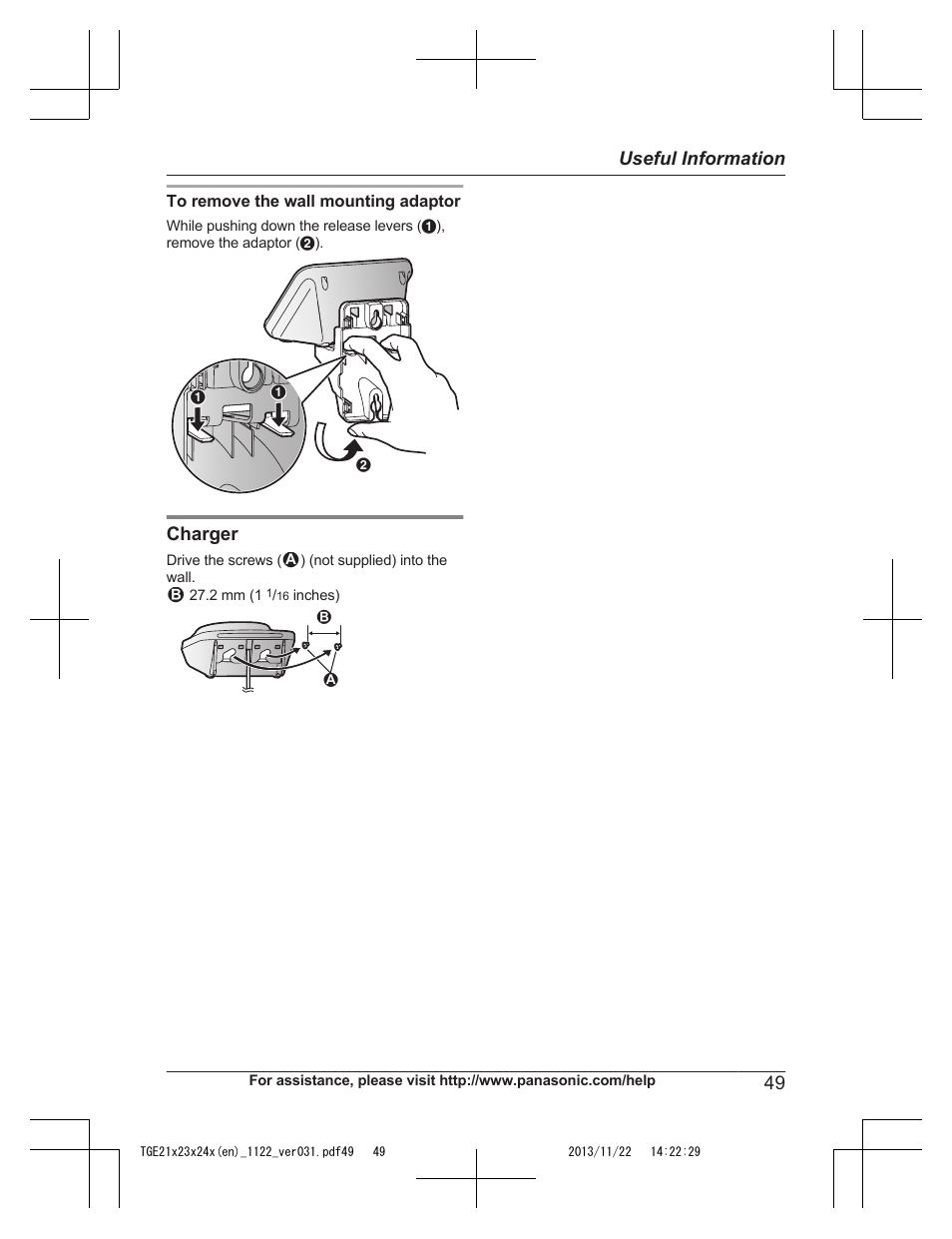 Charger, 49 useful information | Panasonic KXTGE240 User Manual | Page 49 / 68
