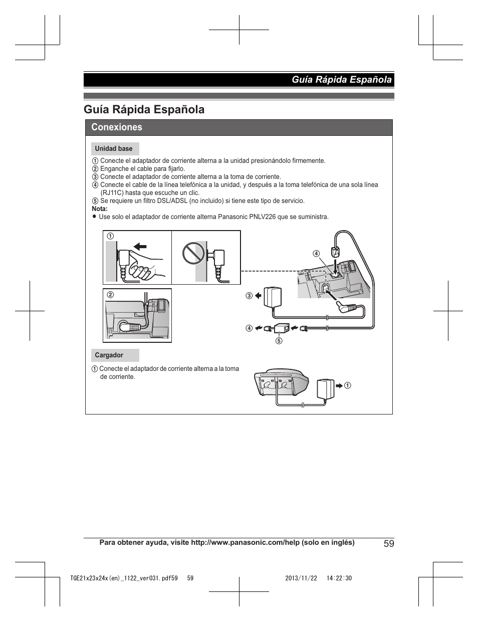 Guía rápida española, Conexiones, 59 guía rápida española | Panasonic KXTGE240 User Manual | Page 59 / 68