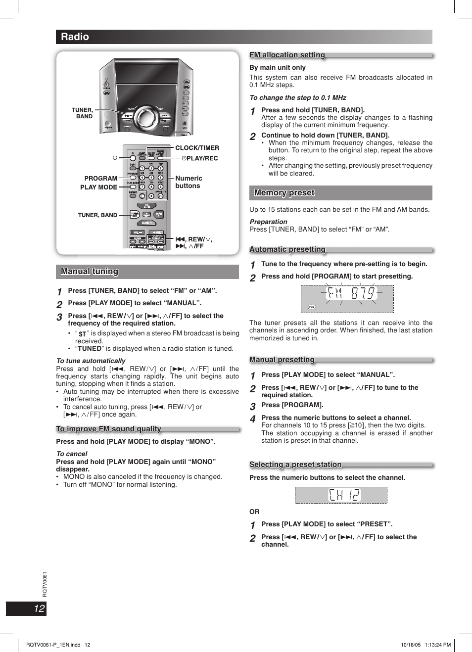 Radio | Panasonic SCAK240 User Manual | Page 12 / 28