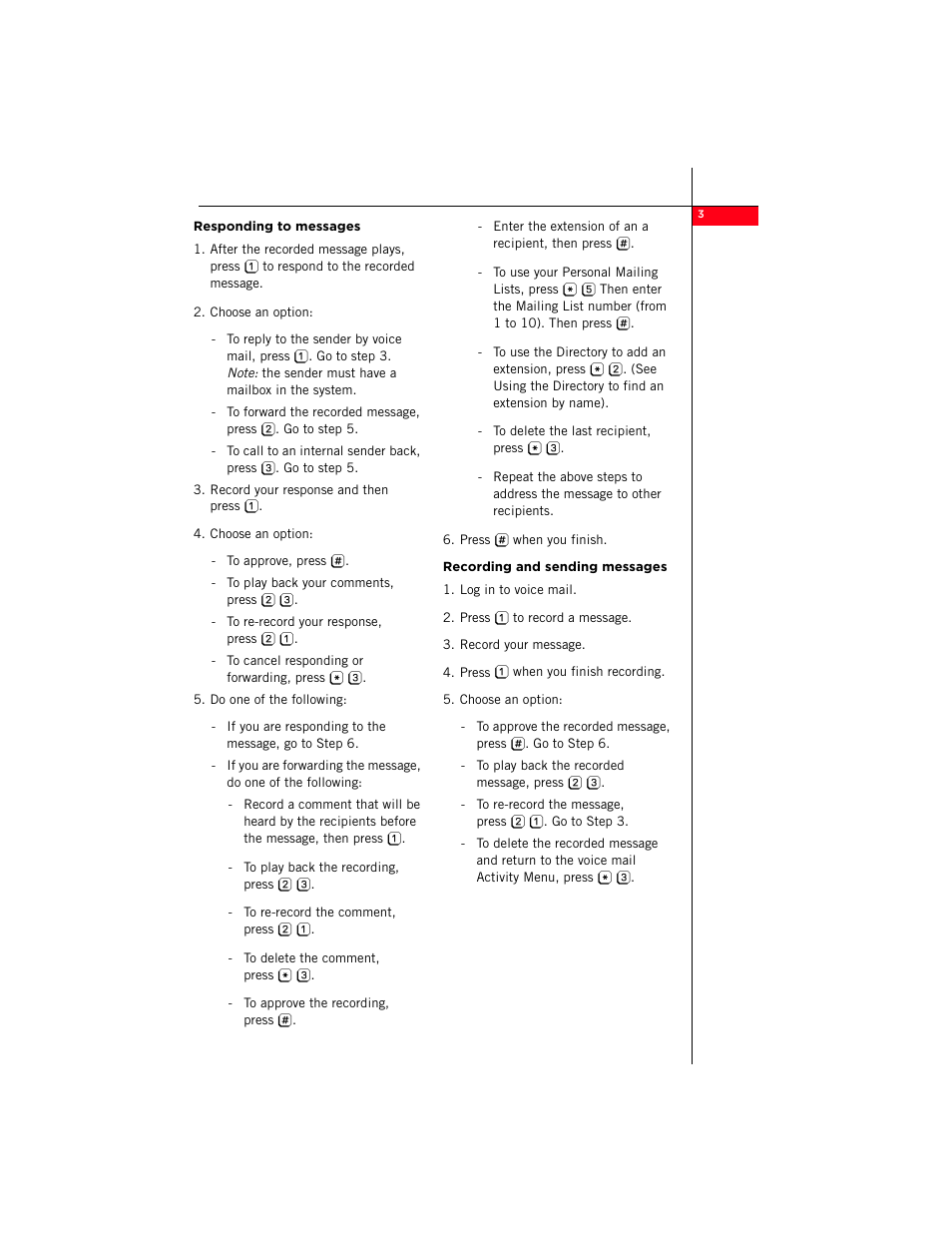 Responding to messages, Recording and sending messages | Avaya Distributed Office Voice Mail User Manual | Page 3 / 8