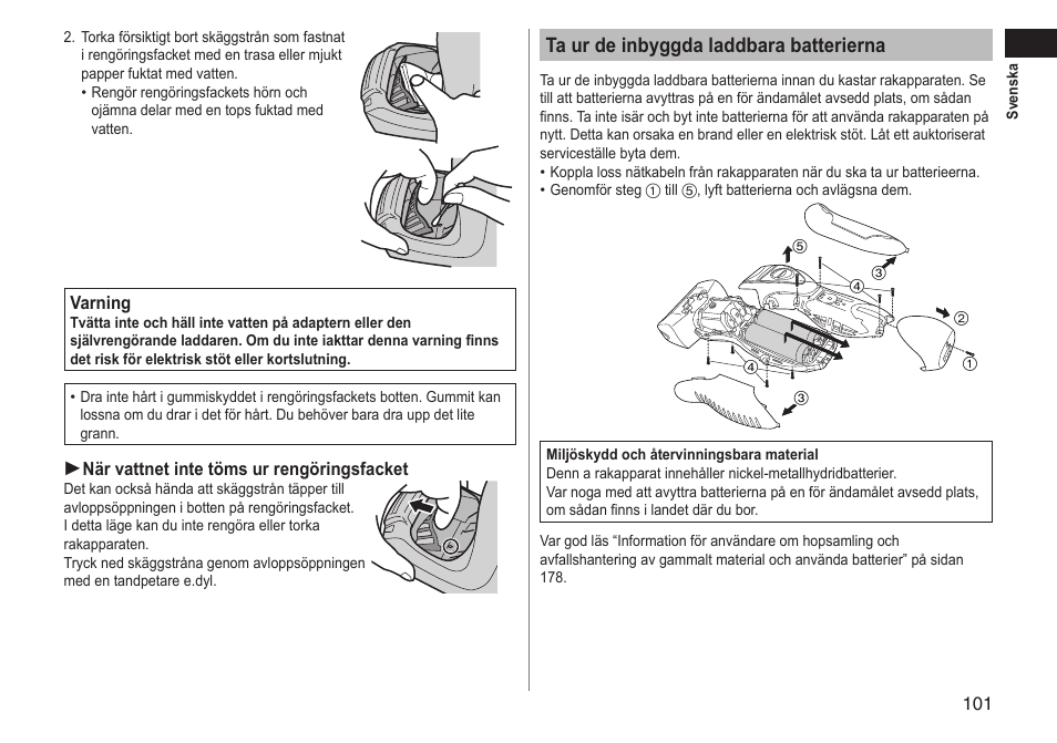 Ta ur de inbyggda laddbara batterierna | Panasonic ESRT81 User Manual | Page 101 / 184