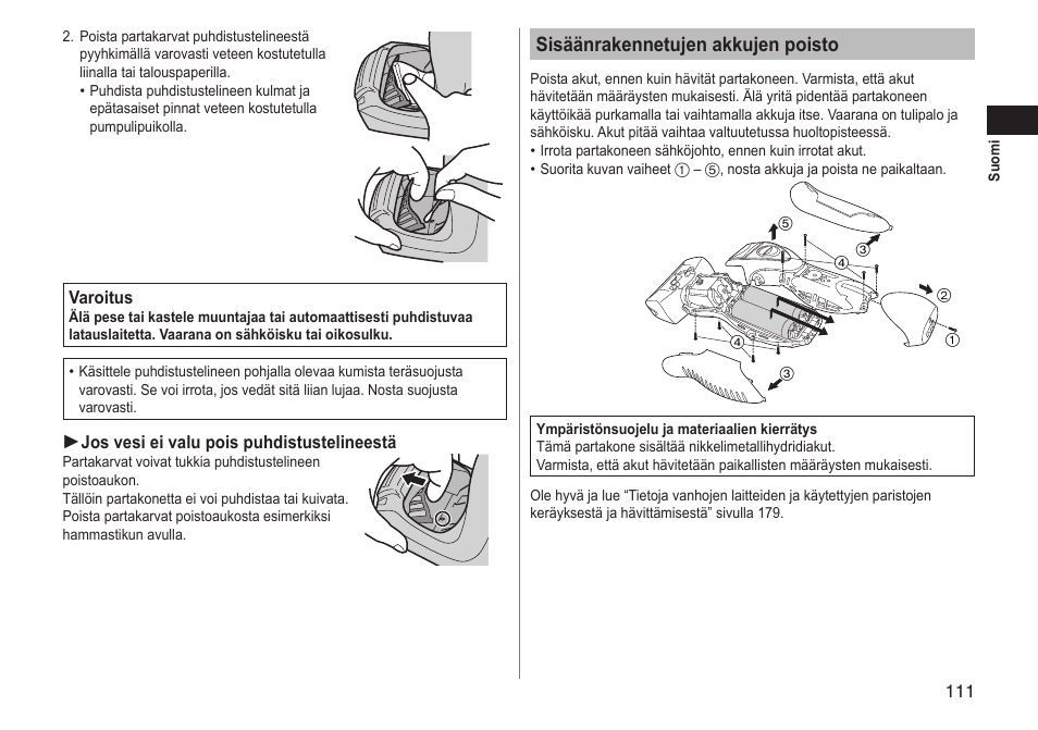 Sisäänrakennetujen akkujen poisto | Panasonic ESRT81 User Manual | Page 111 / 184