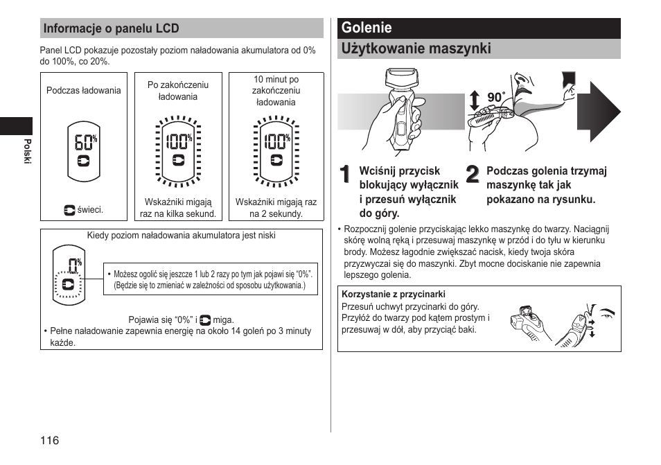 Golenie użytkowanie maszynki | Panasonic ESRT81 User Manual | Page 116 / 184