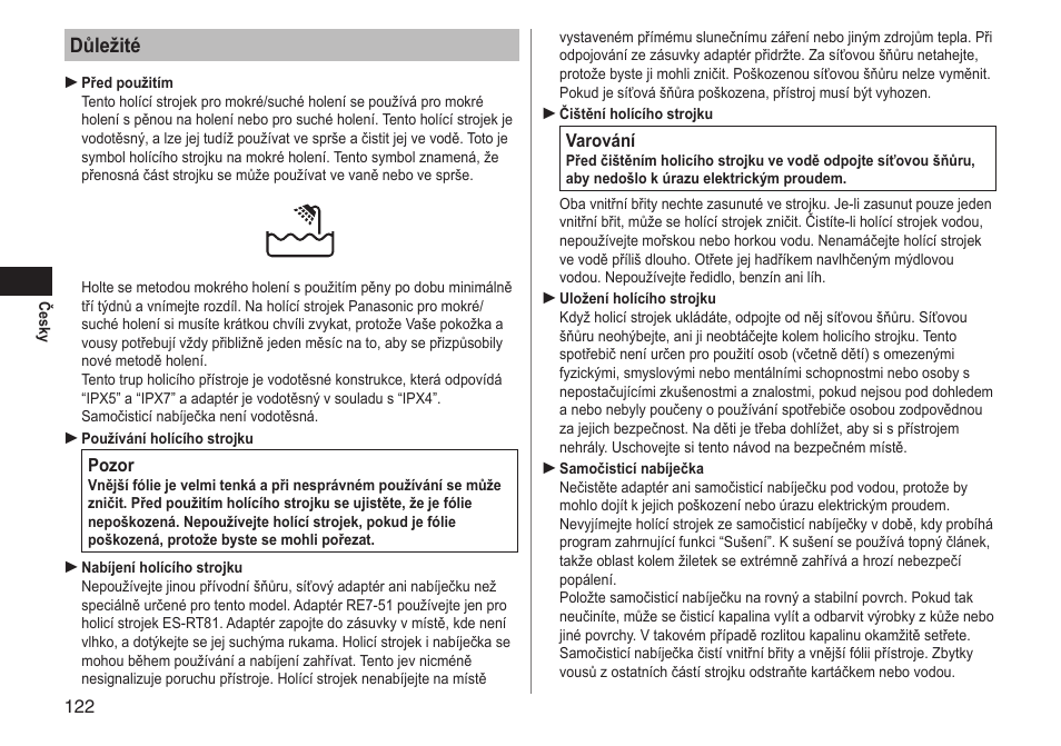 Důležité | Panasonic ESRT81 User Manual | Page 122 / 184