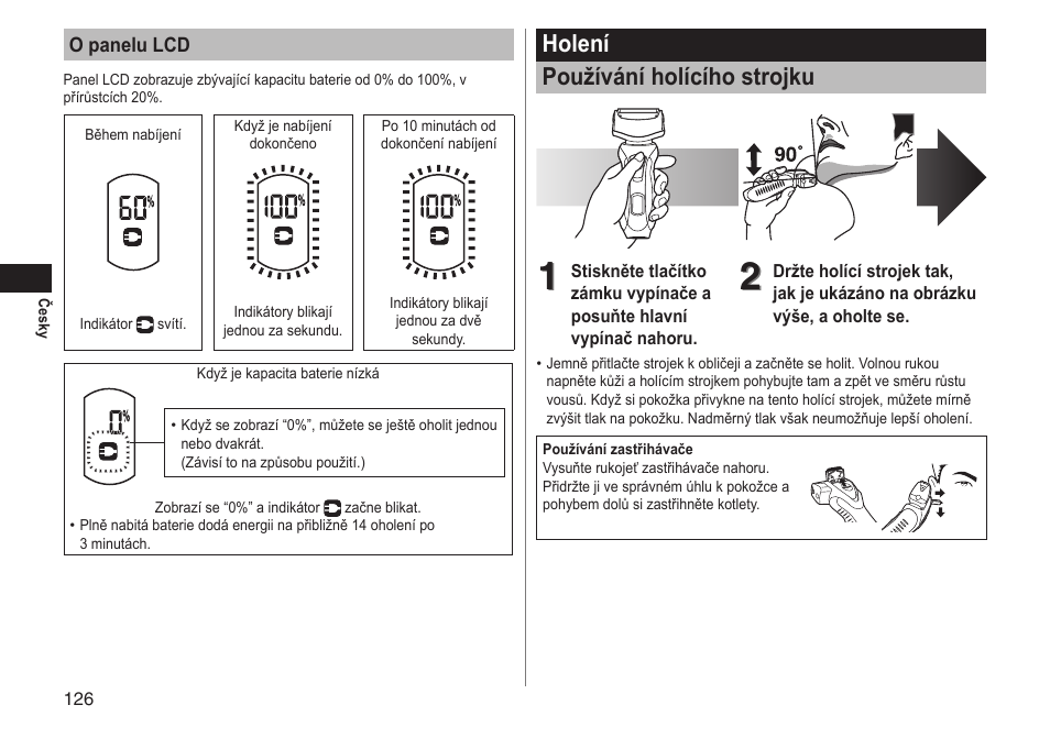 Holení používání holícího strojku | Panasonic ESRT81 User Manual | Page 126 / 184