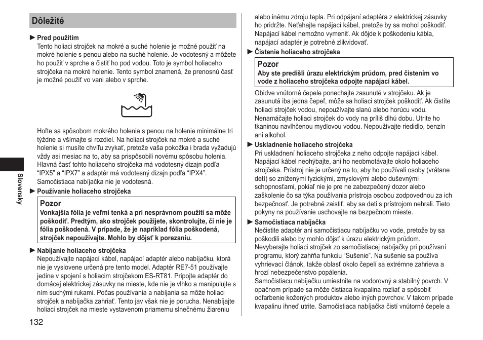 Dôležité | Panasonic ESRT81 User Manual | Page 132 / 184