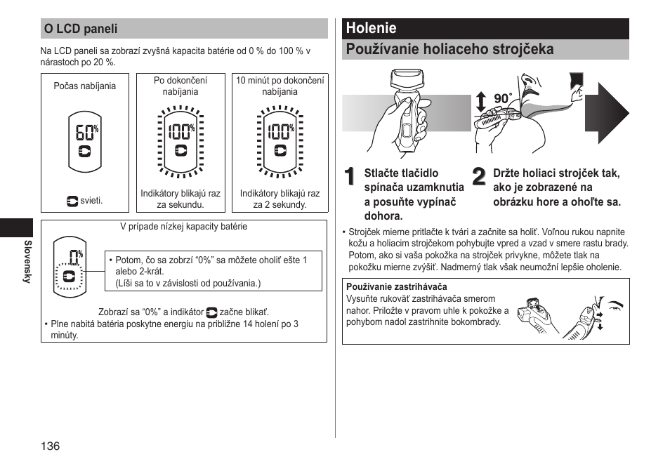 Holenie používanie holiaceho strojčeka | Panasonic ESRT81 User Manual | Page 136 / 184