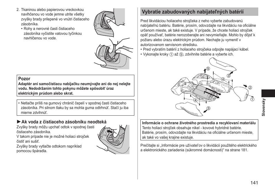 Vybratie zabudovaných nabíjateľných batérií | Panasonic ESRT81 User Manual | Page 141 / 184