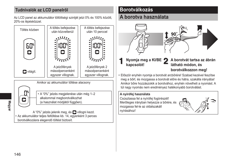 Borotválkozás a borotva használata | Panasonic ESRT81 User Manual | Page 146 / 184