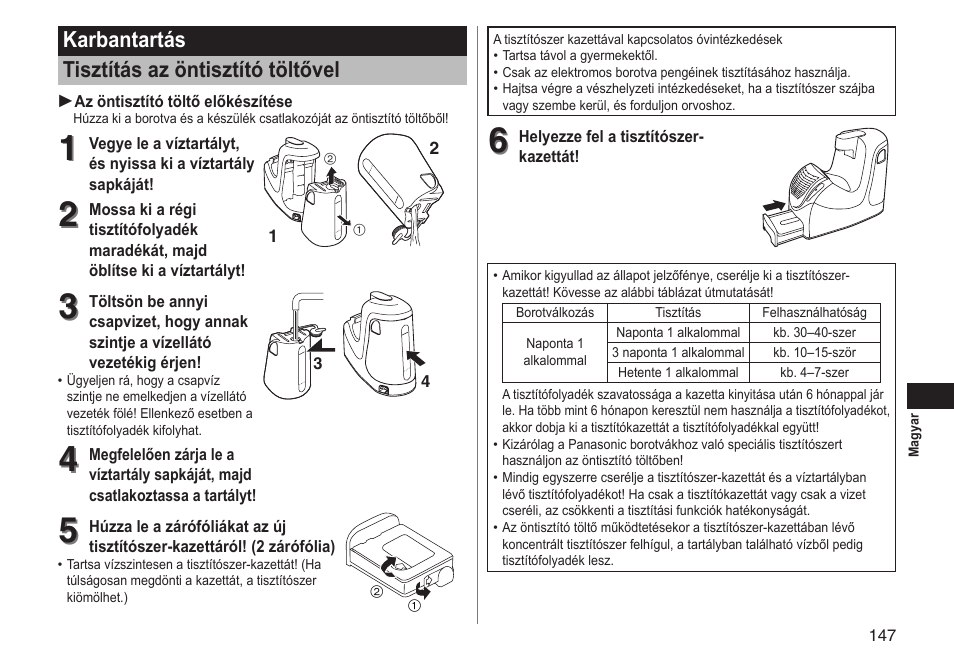 Karbantartás tisztítás az öntisztító töltővel | Panasonic ESRT81 User Manual | Page 147 / 184