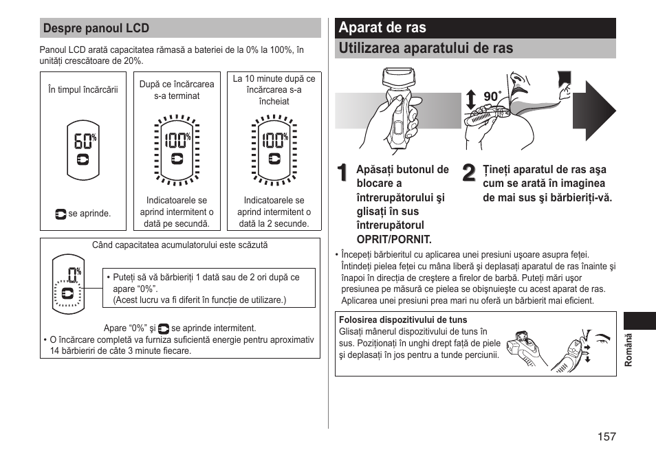 Aparat de ras utilizarea aparatului de ras | Panasonic ESRT81 User Manual | Page 157 / 184