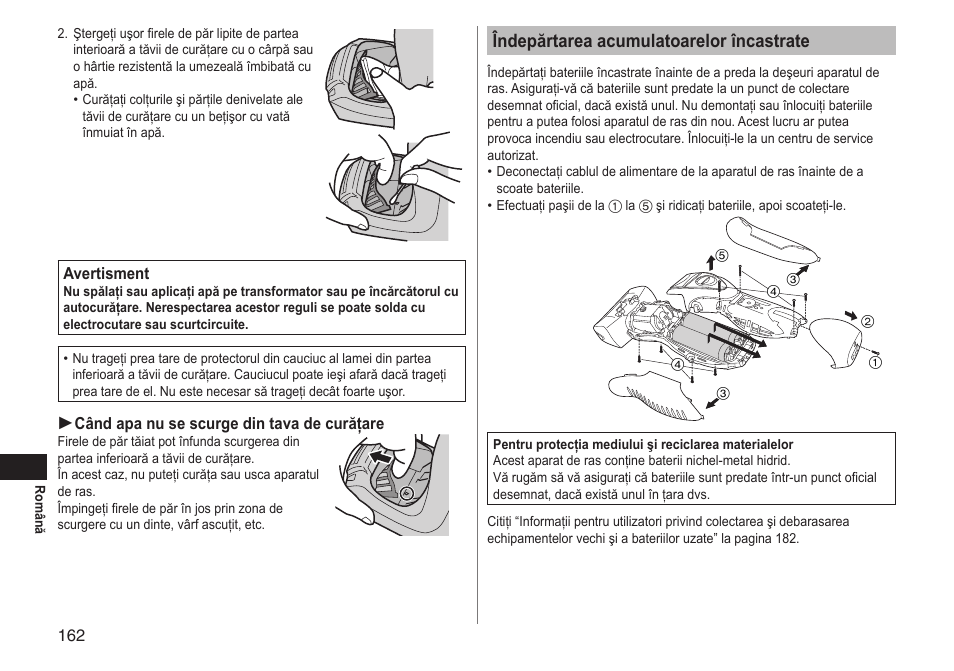 Îndepărtarea acumulatoarelor încastrate | Panasonic ESRT81 User Manual | Page 162 / 184