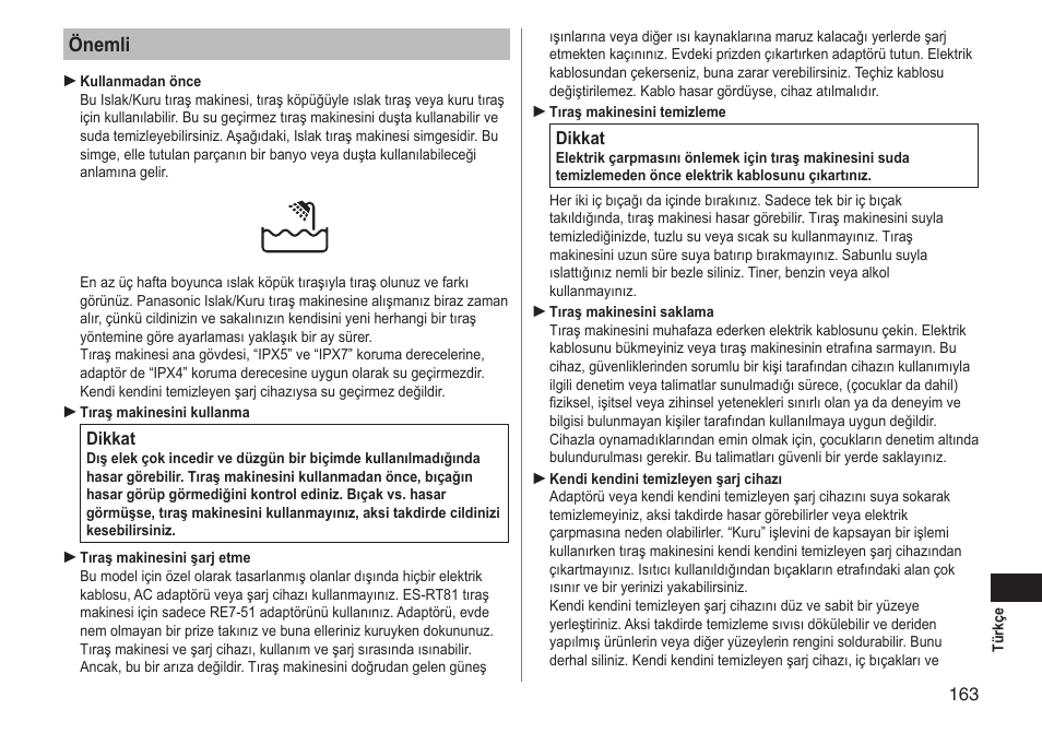 Önemli | Panasonic ESRT81 User Manual | Page 163 / 184