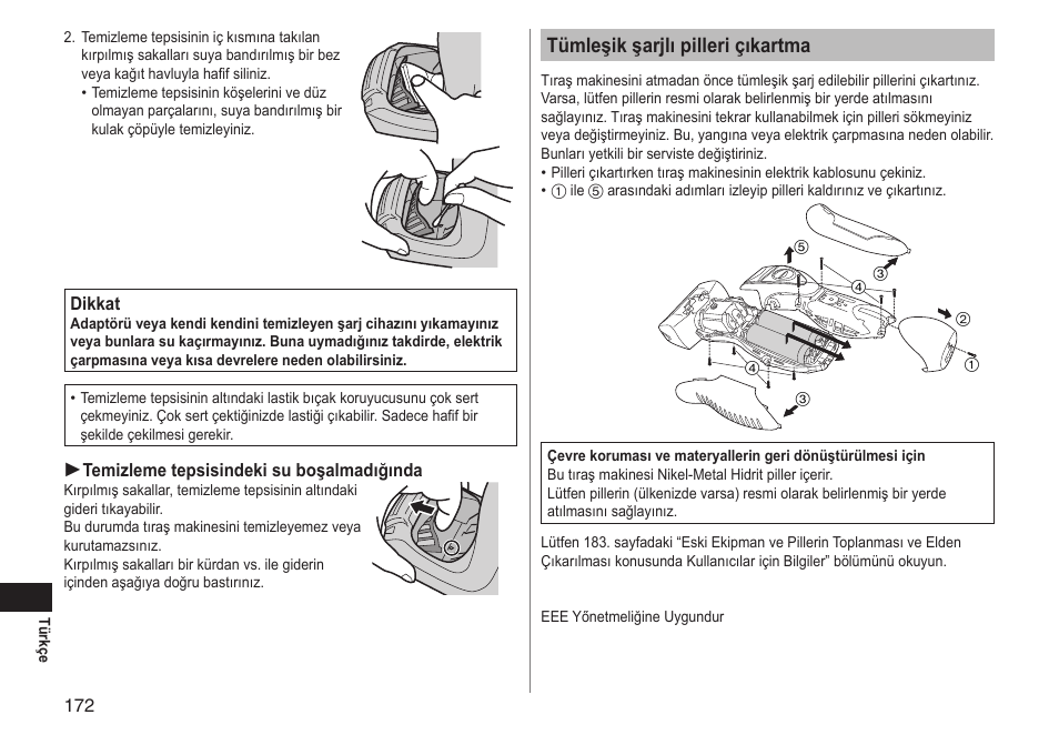 Tümleşik şarjlı pilleri çıkartma | Panasonic ESRT81 User Manual | Page 172 / 184