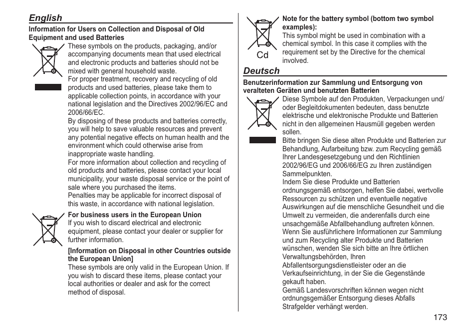 English, Deutsch | Panasonic ESRT81 User Manual | Page 173 / 184