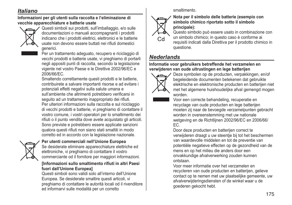 Italiano, Nederlands | Panasonic ESRT81 User Manual | Page 175 / 184