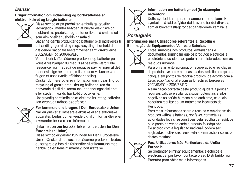 Dansk, Português | Panasonic ESRT81 User Manual | Page 177 / 184