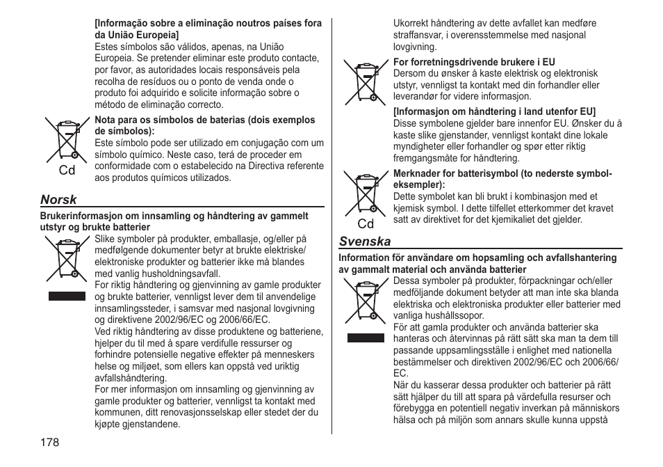 Norsk, Svenska | Panasonic ESRT81 User Manual | Page 178 / 184