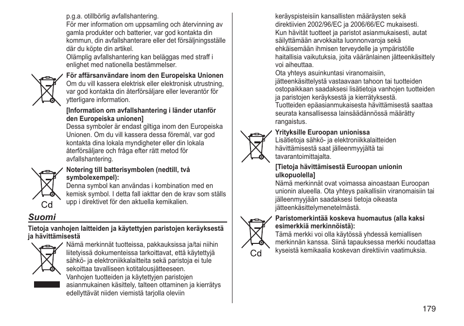 Suomi | Panasonic ESRT81 User Manual | Page 179 / 184