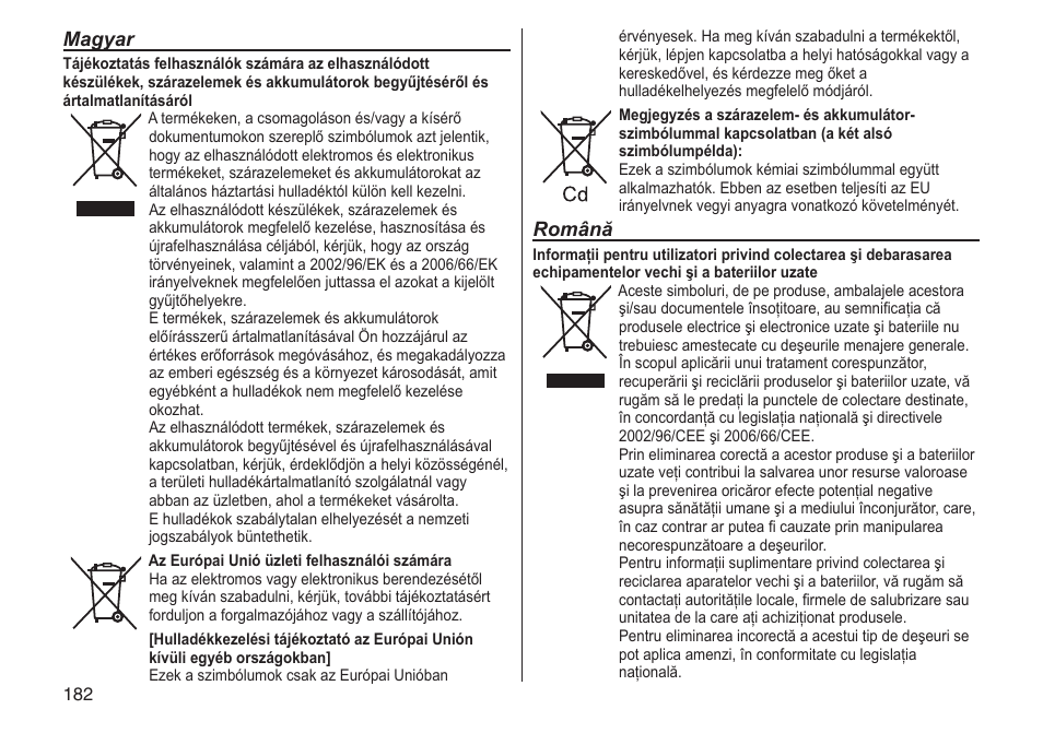 Magyar, Română | Panasonic ESRT81 User Manual | Page 182 / 184