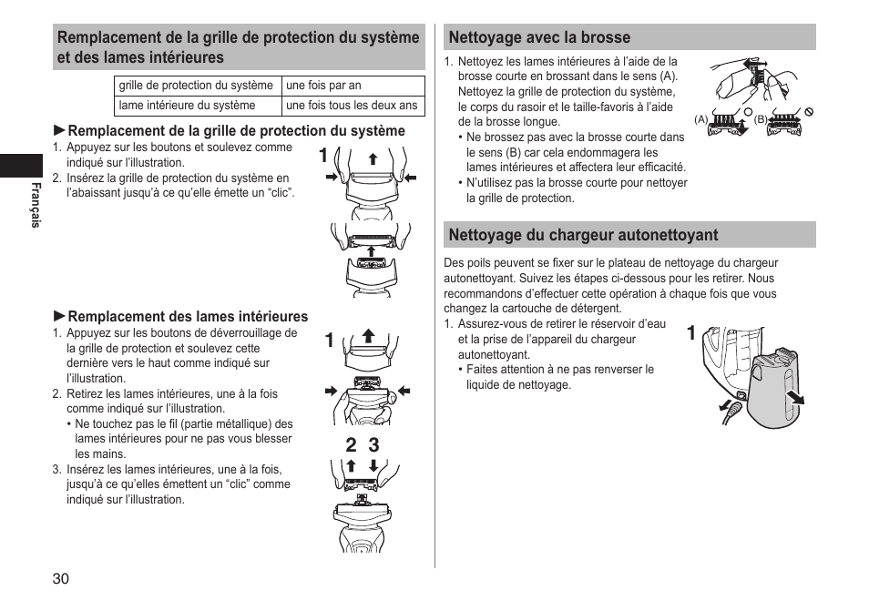 Nettoyage avec la brosse, Nettoyage du chargeur autonettoyant | Panasonic ESRT81 User Manual | Page 30 / 184