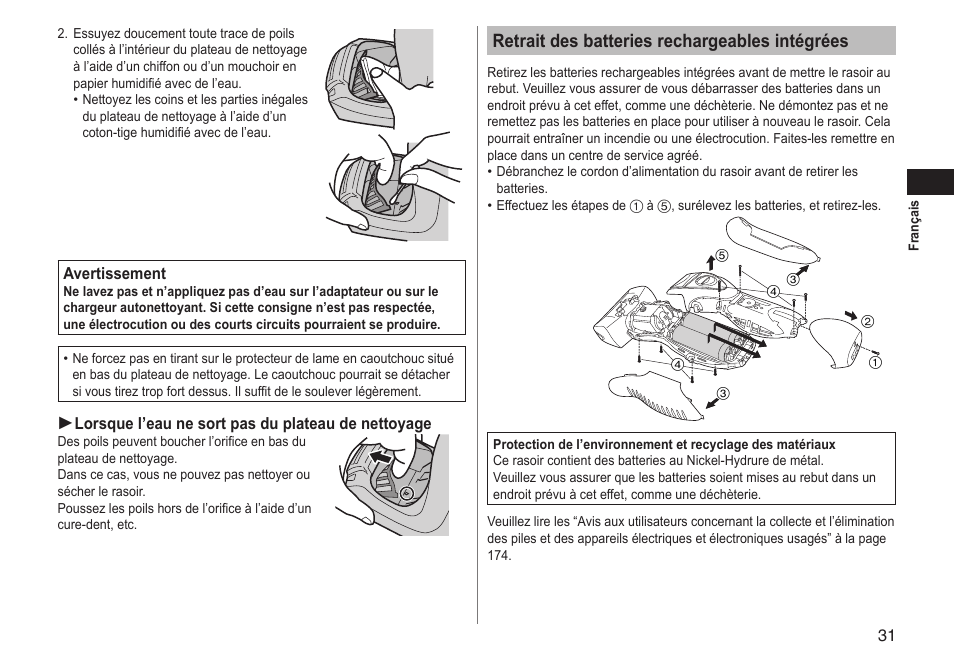 Retrait des batteries rechargeables intégrées | Panasonic ESRT81 User Manual | Page 31 / 184