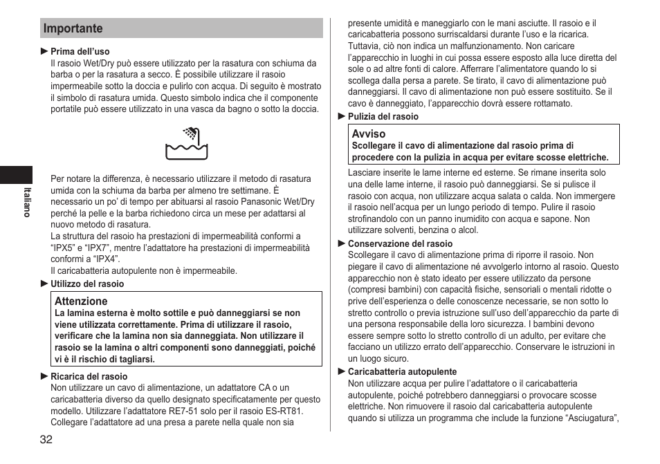 Importante | Panasonic ESRT81 User Manual | Page 32 / 184